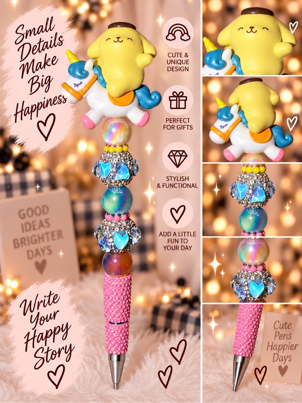 Yellow Pompom Unicorn Sanrio custom pen